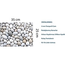 Furya Beyaz Çakıltaşı Desenli Cam Kesme Tahtası 25 CM X 35 cm Arkası Silikon Kaydırmazlı Temperli Cam