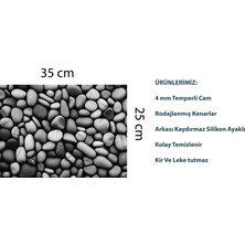 Furya Gri Çakıltaşı Desenli Cam Kesme Tahtası 25 CM X 35 cm Arkası Silikon Kaydırmazlı Temperli Cam