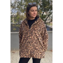Büyük Beden Camel Leopar Deseli  Ceket