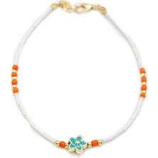 Royaleks Design Boncuklu Çiçek  Halhal - Mavi