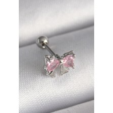 Tua Moda 316L Çelik Gümüş Renk Pembe Zirkon Taşlı Fiyonk Tragus Piercing