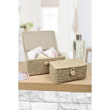 Tekno Trust Kapaklı Örgülü Sepet Kutu Seti 2 Adetli Astarlı Düzenleme Kutusu 25  x  17  x  12 cm  DD014