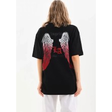 DervisİN Unisex Baskılı Oversize T-Shirt - Siyah