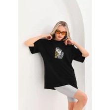 DervisİN Unisex Baskılı Oversize T-Shirt - Siyah