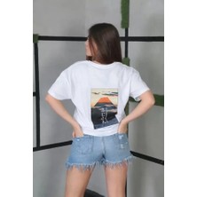 DervisİN Unisex Bisiklet Yaka Baskılı Oversize T-Shirt- Beyaz