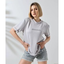 DervisİN Unisex Bisiklet Yaka Baskılı Slim Fit T-Shirt - Boyalı Gri