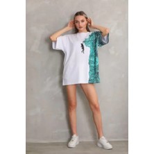 DervisİN Unisex Bisiklet Yaka Baskılı Oversize T-Shirt - Beyaz