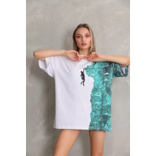 DervisİN Unisex Bisiklet Yaka Baskılı Oversize T-Shirt - Beyaz