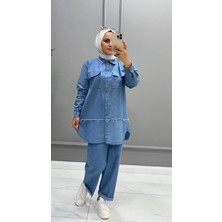 Püsküllü Tensel Ikili Takım Mavi