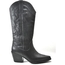 Onlo Ayakkabı Kv.01  Nakışlı Topuklu Kadın Kovboy Çizme