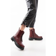 Ellolita Luxury Shoes 812-356 Bordo Bağcıklı Fermuarlı Günlük Kadın Bot