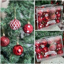 Tekno Trust Ithal Koleksiyonluk 24 Lü Yılbaşı Top Seti Çam Ağacı Ağaç Süsü Dekorasyon Mat Parlak Kırmızı Çantal