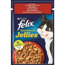 Felix Sensations Taze Jöle Içerisinde Domates Soslu Sığır Etli Yetişkin Konserve Kedi Maması 85 gr