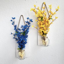 ST Dekor LED Işıklı, Sarı ve Mavi Sakura Çiçekli Duvar Dekoru Beyaz Ikili Set