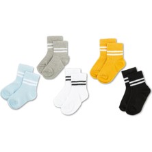 Novibaby 5'li Pamuklu Çocuk Kolej Soket Çorap Bebek Unisex Kız Kadın Erkek Okul Çorabı, Beyaz Siyah Pembe