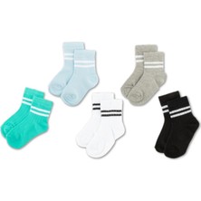 Novibaby 5'li Pamuklu Çocuk Kolej Soket Çorap Bebek Unisex Kız Kadın Erkek Okul Çorabı, Beyaz Siyah Pembe