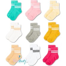 Novibaby 9'lu Pamuklu Çocuk Kolej Soket Çorap Bebek Unisex Kız Kadın Erkek Okul Çorabı, Beyaz Siyah Pembe