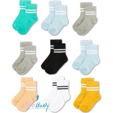Novibaby 9'lu Pamuklu Çocuk Kolej Soket Çorap Bebek Unisex Kız Kadın Erkek Okul Çorabı, Beyaz Siyah Pembe