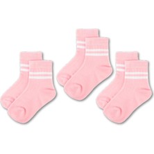 Novibaby 3'lü Pamuklu Çocuk Kolej Soket Çorap Bebek Unisex Kız Kadın Erkek Okul Çorabı, Beyaz Siyah Pembe