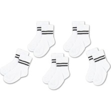 Novibaby 5'li Pamuklu Çocuk Kolej Soket Çorap Bebek Unisex Kız Kadın Erkek Okul Çorabı, Beyaz Siyah Pembe