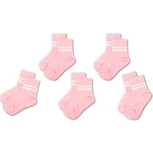 Novibaby 5'li Pamuklu Çocuk Kolej Soket Çorap Bebek Unisex Kız Kadın Erkek Okul Çorabı, Beyaz Siyah Pembe