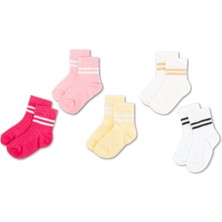 Novibaby 5'li Pamuklu Çocuk Kolej Soket Çorap Bebek Unisex Kız Kadın Erkek Okul Çorabı, Beyaz Siyah Pembe