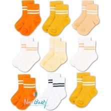 Novibaby 9'lu Pamuklu Çocuk Kolej Soket Çorap Bebek Unisex Kız Kadın Erkek Okul Çorabı, Beyaz Siyah Pembe