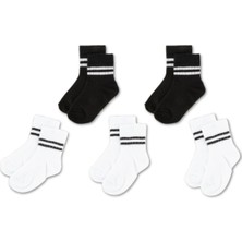 Novibaby 5'li Pamuklu Çocuk Kolej Soket Çorap Bebek Unisex Kız Kadın Erkek Okul Çorabı, Beyaz Siyah Pembe