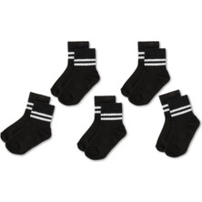 Novibaby 5'li Pamuklu Çocuk Kolej Soket Çorap Bebek Unisex Kız Kadın Erkek Okul Çorabı, Beyaz Siyah Pembe