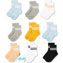 Novibaby 9'lu Pamuklu Çocuk Kolej Soket Çorap Bebek Unisex Kız Kadın Erkek Okul Çorabı, Beyaz Siyah Pembe