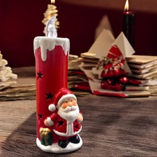 Es Home Collection Kırmızı Noel Baba Kardan Adam Tasarım Yılbaşı Temalı Pilli Mum Biblosu