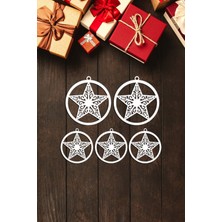 Tekno Trust Beyaz Çerçeve Içinde Yıldız ve Kar Tanesi Yılbaşı Süslemeleri Mdf Kesim