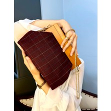 Jophiel Bahram Petite - Zincirli, Ahşap Burslu Kumaş Çanta, Clutch, El Çantası, Kol Çantası, Omuz Çantası