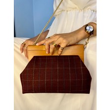 Jophiel Bahram Petite - Zincirli, Ahşap Burslu Kumaş Çanta, Clutch, El Çantası, Kol Çantası, Omuz Çantası