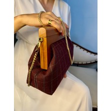 Jophiel Bahram Petite - Zincirli, Ahşap Burslu Kumaş Çanta, Clutch, El Çantası, Kol Çantası, Omuz Çantası