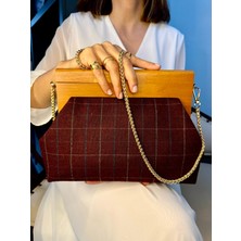 Jophiel Bahram Petite - Zincirli, Ahşap Burslu Kumaş Çanta, Clutch, El Çantası, Kol Çantası, Omuz Çantası