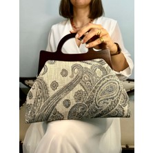 Jophiel Cassiel - Ahşap Burslu Kumaş Portföy Çanta, Clutch, El Çantası,çanta