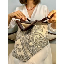 Jophiel Cassiel - Ahşap Burslu Kumaş Portföy Çanta, Clutch, El Çantası,çanta