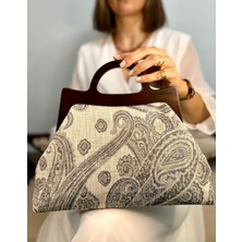 Jophiel Cassiel - Ahşap Burslu Kumaş Portföy Çanta, Clutch, El Çantası,çanta
