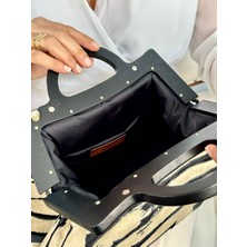 Jophiel Ahşap Burslu Kumaş Portföy Çanta, Clutch, El Çantası, Çanta