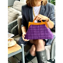 Jophiel Cassiel - Ahşap Burslu Kumaş Portföy Çanta, Clutch, El Çantası, Çanta
