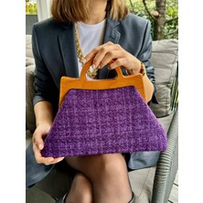 Jophiel Cassiel - Ahşap Burslu Kumaş Portföy Çanta, Clutch, El Çantası, Çanta