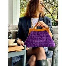 Jophiel Cassiel - Ahşap Burslu Kumaş Portföy Çanta, Clutch, El Çantası, Çanta
