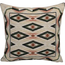 Belıeve Damga Kilim Jakarlı Dokuma Goblen  Dekoratif Etnik Şönilli  Kırlent 45*45