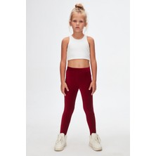 Lovetti Bordo Kız Çocuk Sahte Cepli Fitilli Kadife Tayt