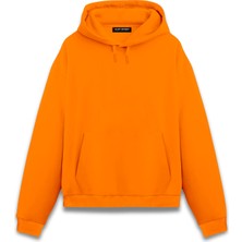 Alex Rosen Unisex Turuncu Oversize Fit Pamuklu Kapüşonlu Sweatshirt