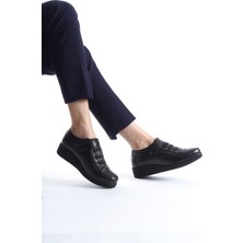 Caap Siyah Hakiki Deri Anatomik Cırt Cırtlı Hafif Rahat Genç Anne Ayakkabısı