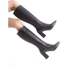 Kalibri Acı Kahve Rengi Kalın Topuk Sivri Burun Kadın Çizme