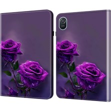 Xinghai Digital1 Honor Pad 8 Standlı Kılıf Desenli Baskı Deri Tablet Kılıfı, Kart Yuvalı-Mor Gül (Yurt Dışından)