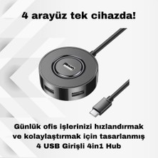 Polham Jazos 4in1 Type C To 4x USB 3.0 Çoğaltıcı Okuyucu Hup Adaptör, Klavye, Mouse, Yazıcı, USB Okuyucu